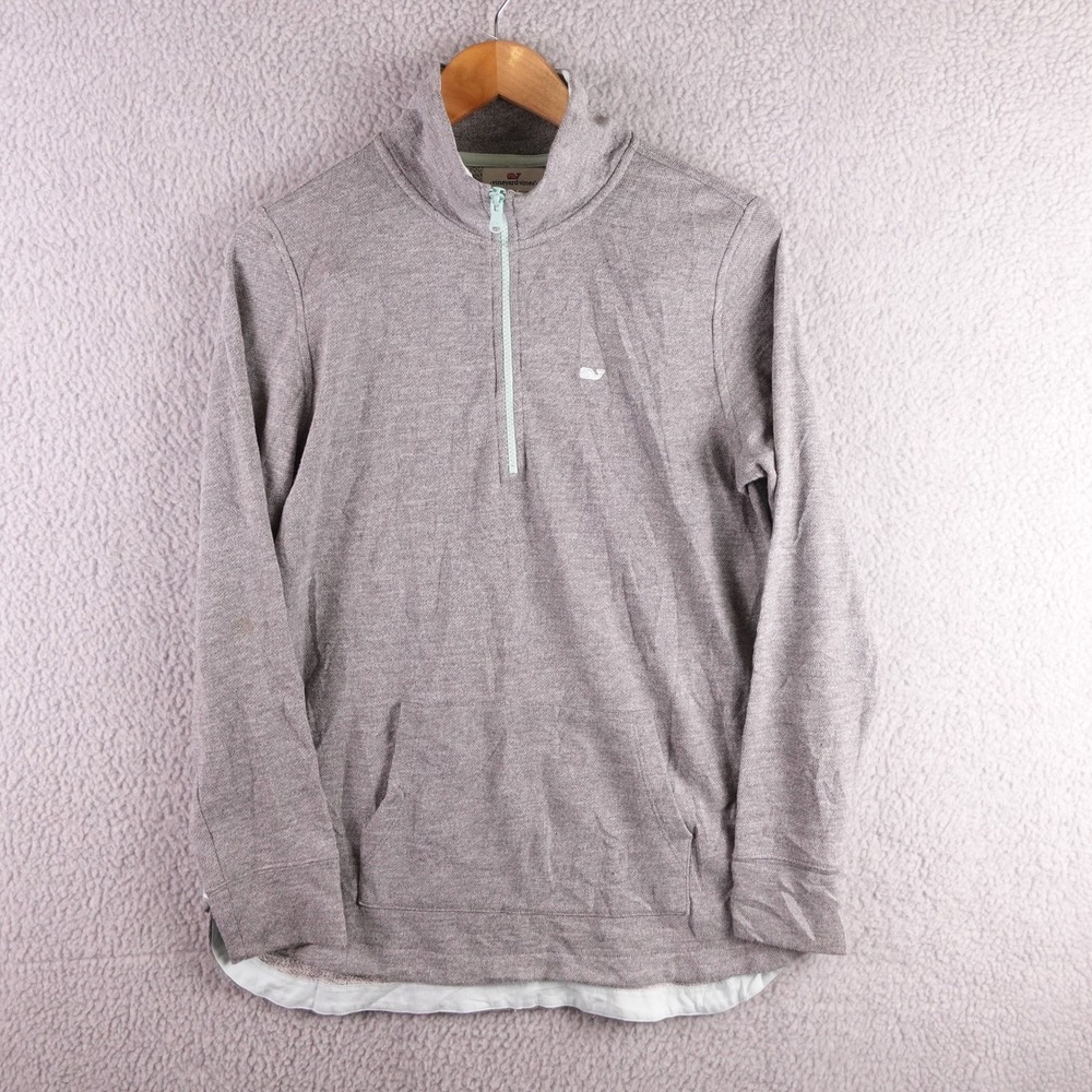 Vineyard Vines Mens Small Gray Heathered Quarter Zip Pullover Whale Logo
